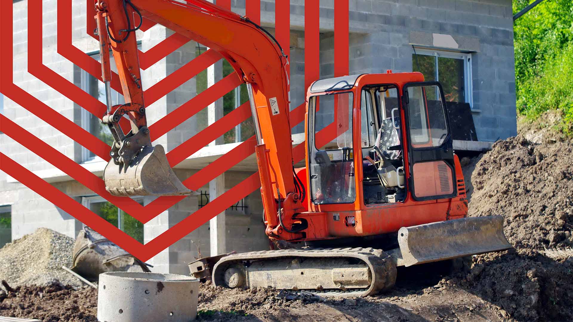 Excavatrice en location chez Simplex illustrant l’importance de localiser les infrastructures avant les travaux